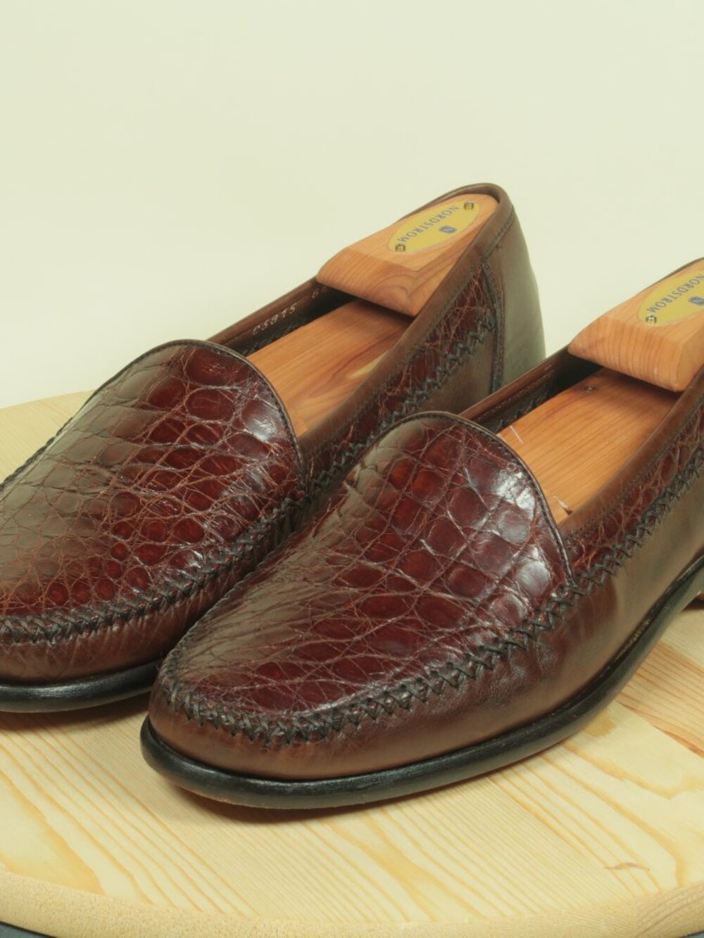 Vintage Bragano Crocodile Vamp Leather Loafers Shoes Mens 8.5M Brown Moc Toe